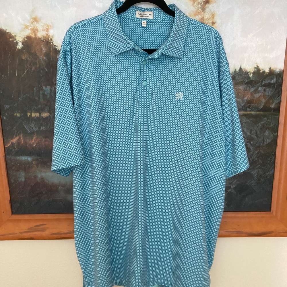Peter Millar Teal Patterned Polo Shirt with Colleton River golf club logo